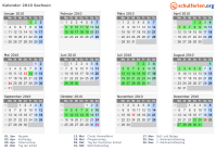 Kalender 2010 mit Ferien und Feiertagen Sachsen