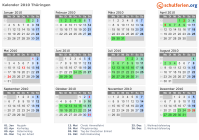 Kalender 2010 mit Ferien und Feiertagen Thüringen