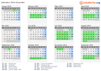 Kalender 2010 mit Ferien und Feiertagen Grenoble