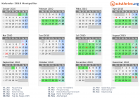 Kalender 2010 mit Ferien und Feiertagen Montpellier
