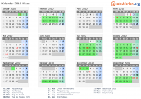 Kalender 2010 mit Ferien und Feiertagen Nizza