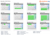 Kalender 2010 mit Ferien und Feiertagen Paris