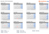 Kalender 2010 mit Ferien und Feiertagen Guatemala