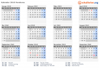 Kalender 2010 mit Ferien und Feiertagen Honduras