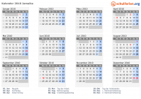 Kalender 2010 mit Ferien und Feiertagen Jamaika
