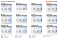 Kalender 2010 mit Ferien und Feiertagen Kolumbien