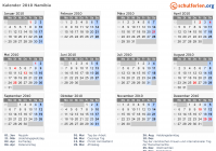 Kalender 2010 mit Ferien und Feiertagen Namibia