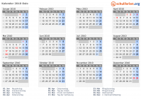 Kalender 2010 mit Ferien und Feiertagen Oslo