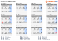 Kalender 2010 mit Ferien und Feiertagen West-Agder