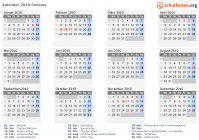 Kalender 2010 mit Ferien und Feiertagen Panama