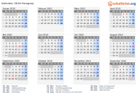 Kalender 2010 mit Ferien und Feiertagen Paraguay