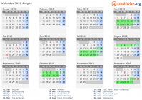Kalender 2010 mit Ferien und Feiertagen Aargau
