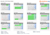 Kalender 2010 mit Ferien und Feiertagen Basel-Stadt