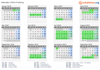 Kalender 2010 mit Ferien und Feiertagen Freiburg
