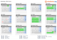 Kalender 2010 mit Ferien und Feiertagen Jura