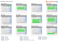 Kalender 2010 mit Ferien und Feiertagen Luzern