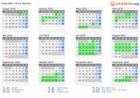 Kalender 2010 mit Ferien und Feiertagen Waadt