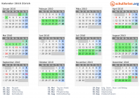 Kalender 2010 mit Ferien und Feiertagen Zürich