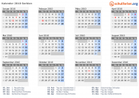 Kalender 2010 mit Ferien und Feiertagen Serbien