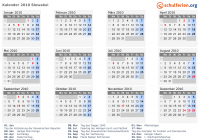 Kalender 2010 mit Ferien und Feiertagen Slowakei