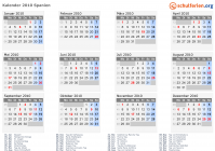 Kalender 2010 mit Ferien und Feiertagen Spanien