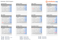 Kalender 2010 mit Ferien und Feiertagen Ungarn
