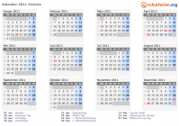 Kalender 2011 mit Ferien und Feiertagen Victoria