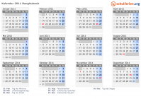 Kalender 2011 mit Ferien und Feiertagen Bangladesch