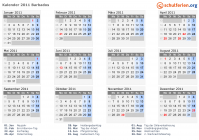 Kalender 2011 mit Ferien und Feiertagen Barbados