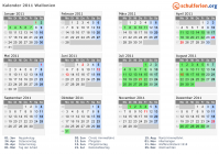 Kalender 2011 mit Ferien und Feiertagen Wallonien