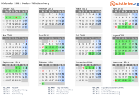 Kalender 2011 mit Ferien und Feiertagen Baden-Württemberg