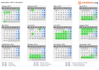 Kalender 2011 mit Ferien und Feiertagen Bremen