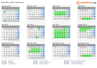 Kalender 2011 mit Ferien und Feiertagen Hamburg