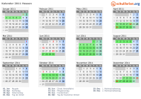 Kalender 2011 mit Ferien und Feiertagen Hessen