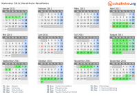 Kalender 2011 mit Ferien und Feiertagen Nordrhein-Westfalen
