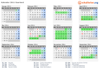 Kalender 2011 mit Ferien und Feiertagen Saarland
