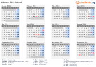 Kalender 2011 mit Ferien und Feiertagen Estland