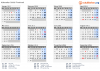 Kalender 2011 mit Ferien und Feiertagen Finnland