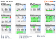 Kalender 2011 mit Ferien und Feiertagen Nantes