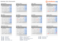 Kalender 2011 mit Ferien und Feiertagen Normandie