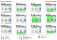 Kalender 2011 mit Ferien und Feiertagen Rouen
