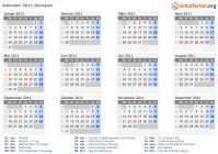 Kalender 2011 mit Ferien und Feiertagen Georgien
