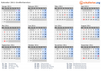 Kalender 2011 mit Ferien und Feiertagen Großbritannien