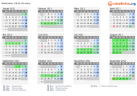 Kalender 2011 mit Ferien und Feiertagen Drente