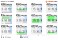 Kalender 2011 mit Ferien und Feiertagen Limburg