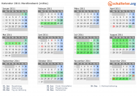 Kalender 2011 mit Ferien und Feiertagen Nordbrabant (mitte)