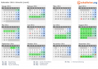Kalender 2011 mit Ferien und Feiertagen Utrecht (nord)