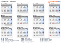 Kalender 2011 mit Ferien und Feiertagen Indonesien