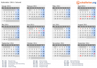 Kalender 2011 mit Ferien und Feiertagen Island