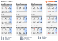 Kalender 2011 mit Ferien und Feiertagen Südtirol